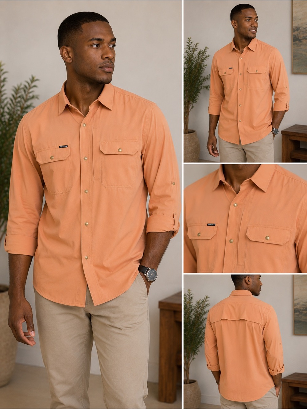 PONCHO Slim Fit Performance Nylon Fishing Shirt Magnetic Pockets Long Sleeve XXL